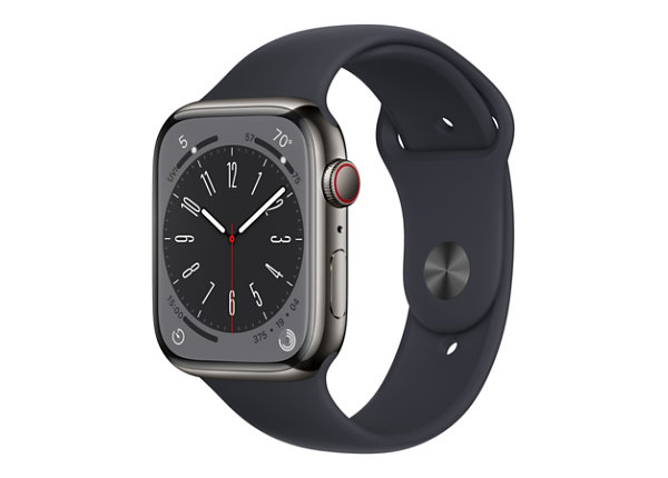Apple Watch Series 8 (GPS + Cellular) - 45mm Graphite Stainless Steel with  S/M Midnight Sport Band - 32 GB