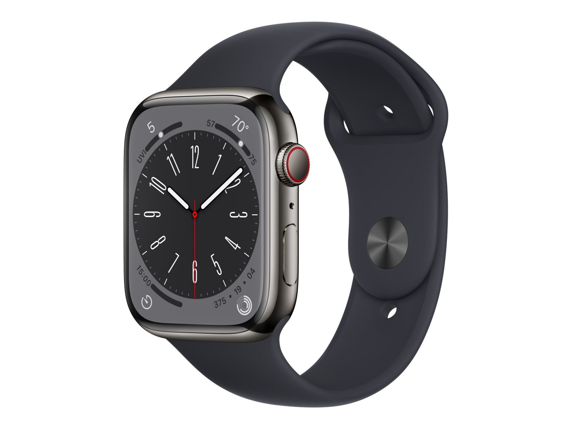 Apple Watch Series 8 (GPS + Cellular) - 45mm Graphite Stainless Steel with M/L Midnight Sport Band - 32 GB