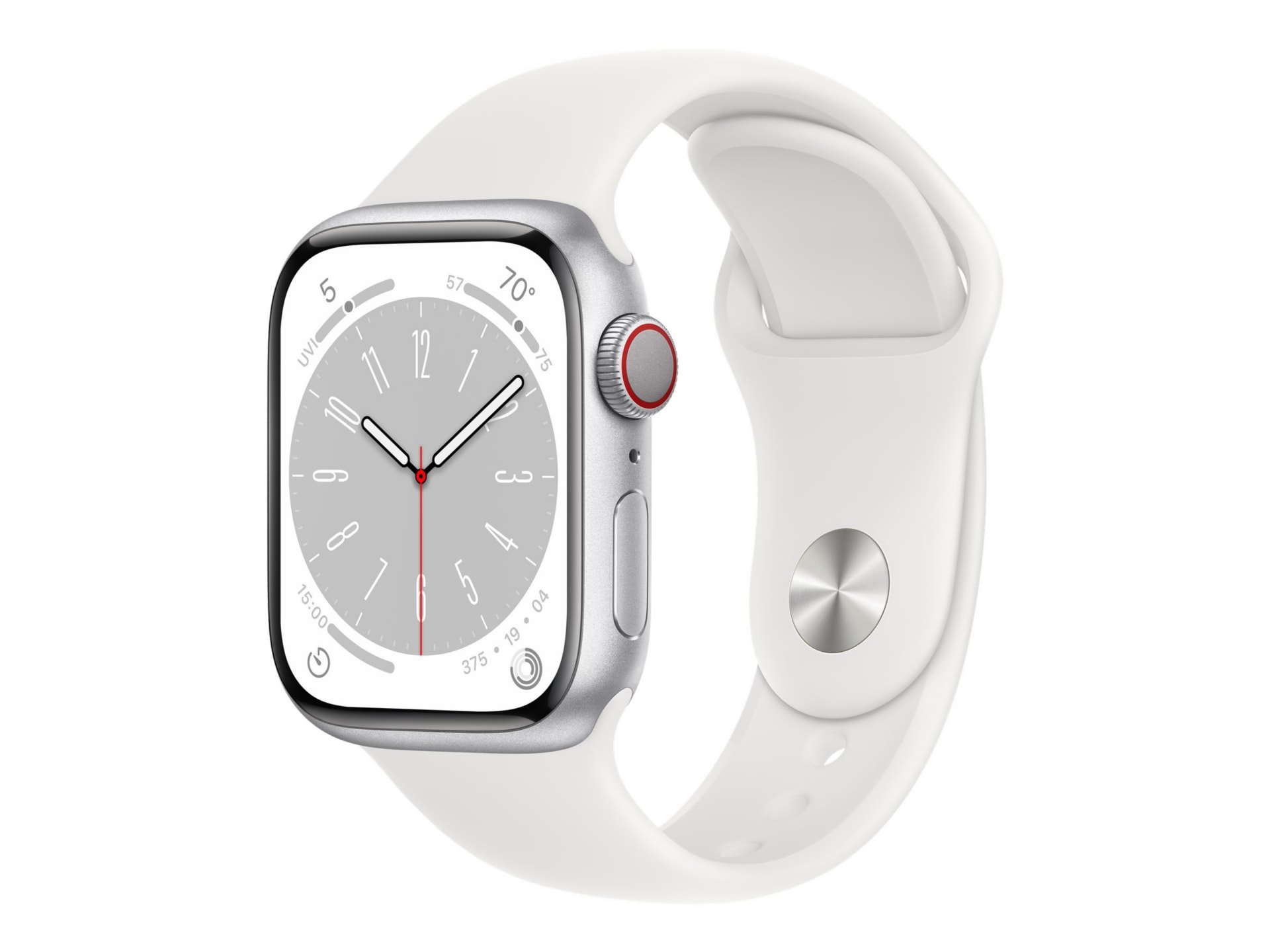 Apple Watch Series 8 (GPS + Cellular) - 41mm Silver Aluminum Case with S/M White Sport Band - 32 GB