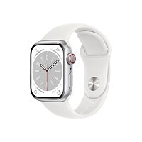 Apple Watch Series 8 (GPS + Cellular) - 41mm Silver Aluminum Case with S/M White Sport Band - 32 GB