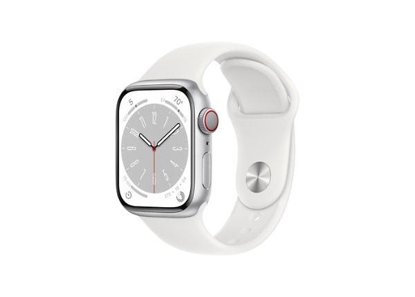 Apple Watch Series 8 (GPS + Cellular) - silver aluminum - smart watch with sport band - white - 32 GB