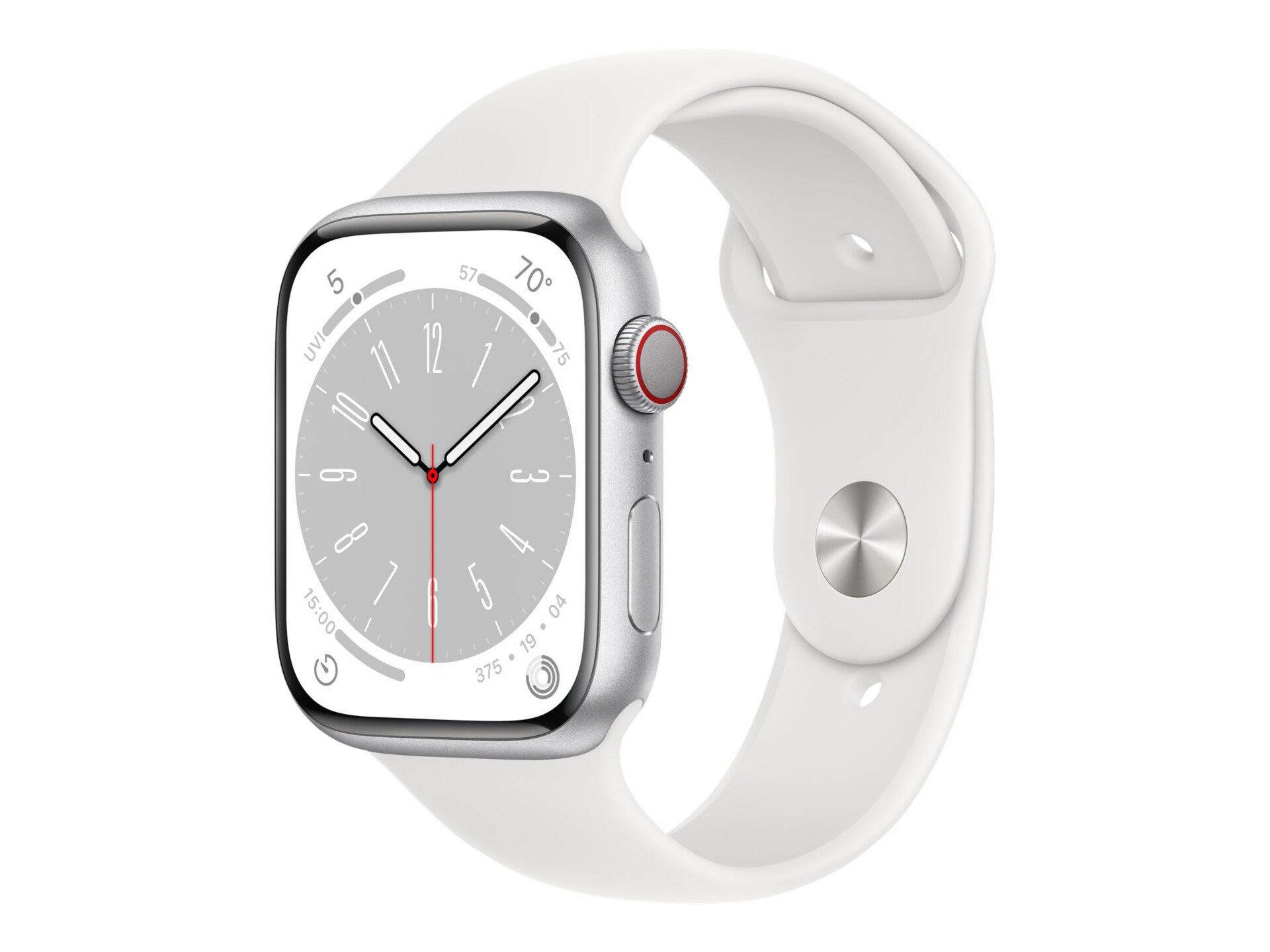Apple Watch Series 8 (GPS + Cellular) - silver aluminum - smart watch with sport band - white - 32 GB