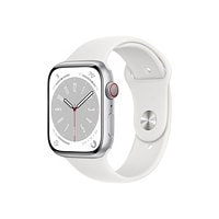 Apple Watch Series 8 (GPS + Cellular) - silver aluminum - smart watch with sport band - white - 32 GB