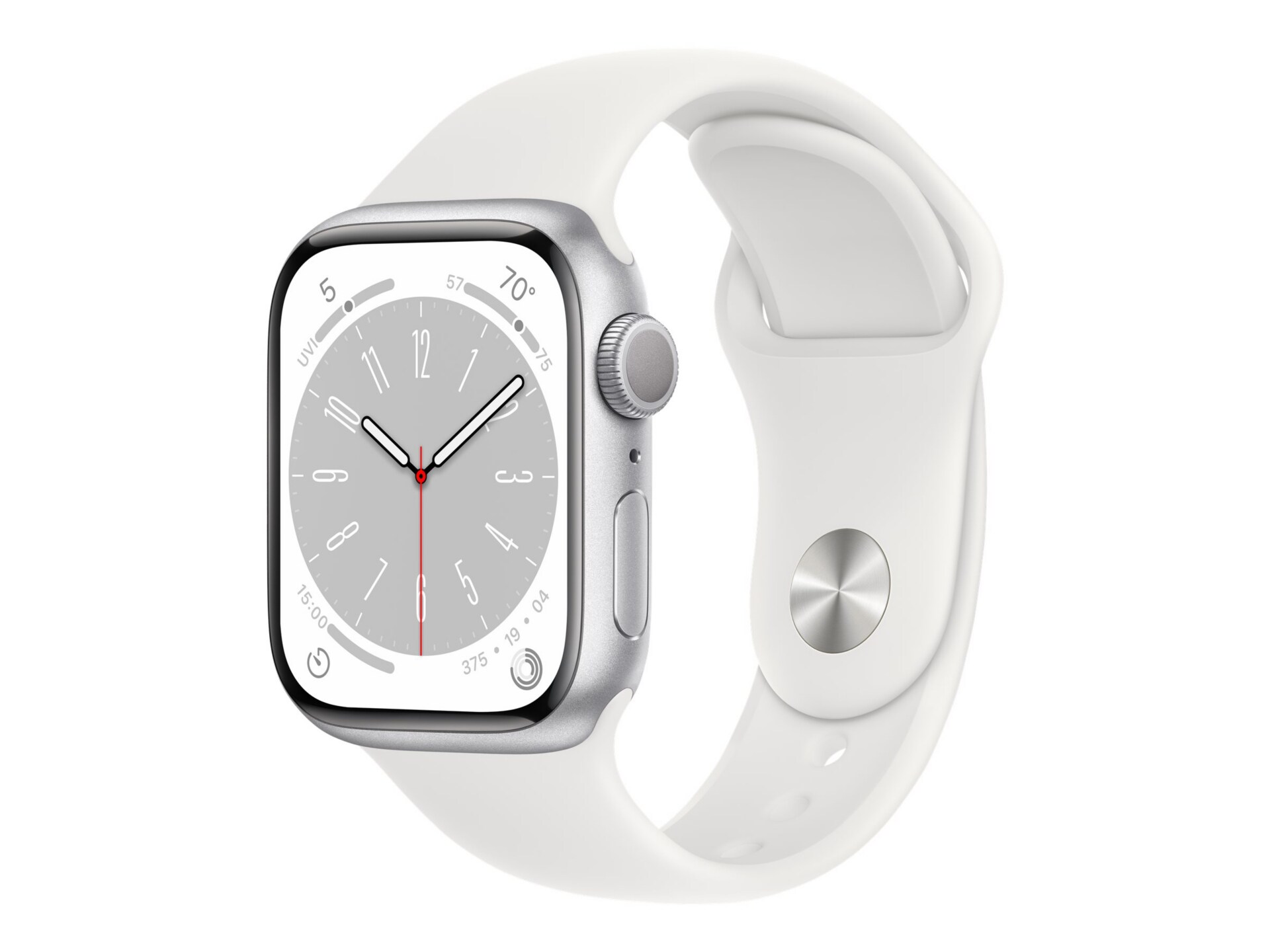 Apple Watch Series 8 (GPS) - 41mm Silver Aluminum Case with M/L White Sport Band - 32 GB