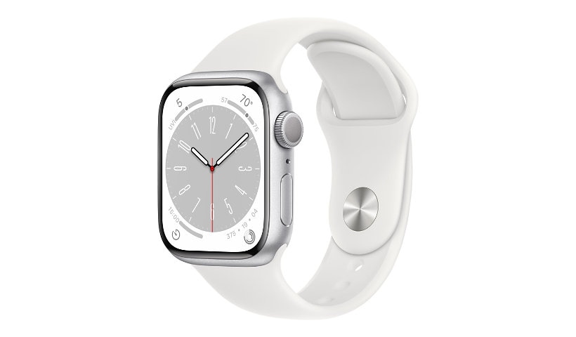 Apple Watch Series 8 (GPS) - 41mm Silver Aluminum Case with M/L White Sport Band - 32 GB