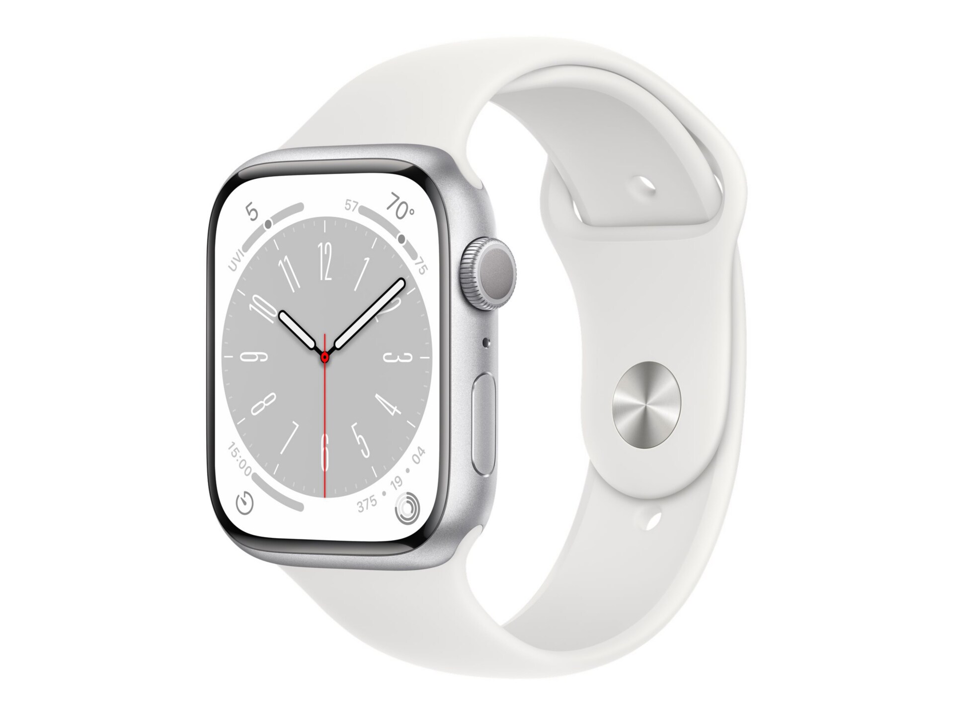 Apple Watch Series 8 (GPS) - 45mm Silver Aluminum Case with S/M White Sport Band - 32 GB