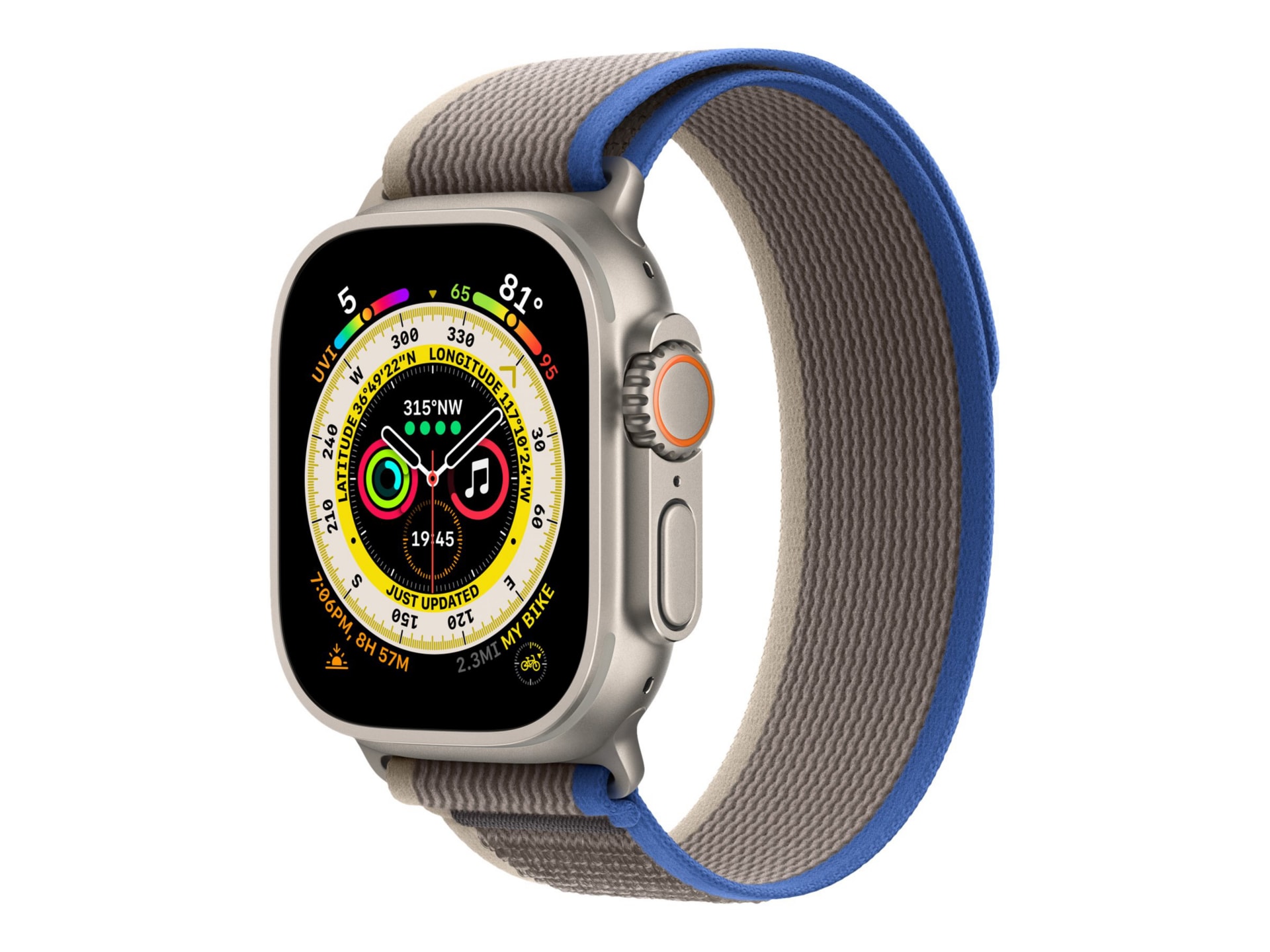 Apple Watch Ultra (GPS + Cellular) - 49mm Titanium Case with M/L Blue/Gray Trail Loop - 32 GB
