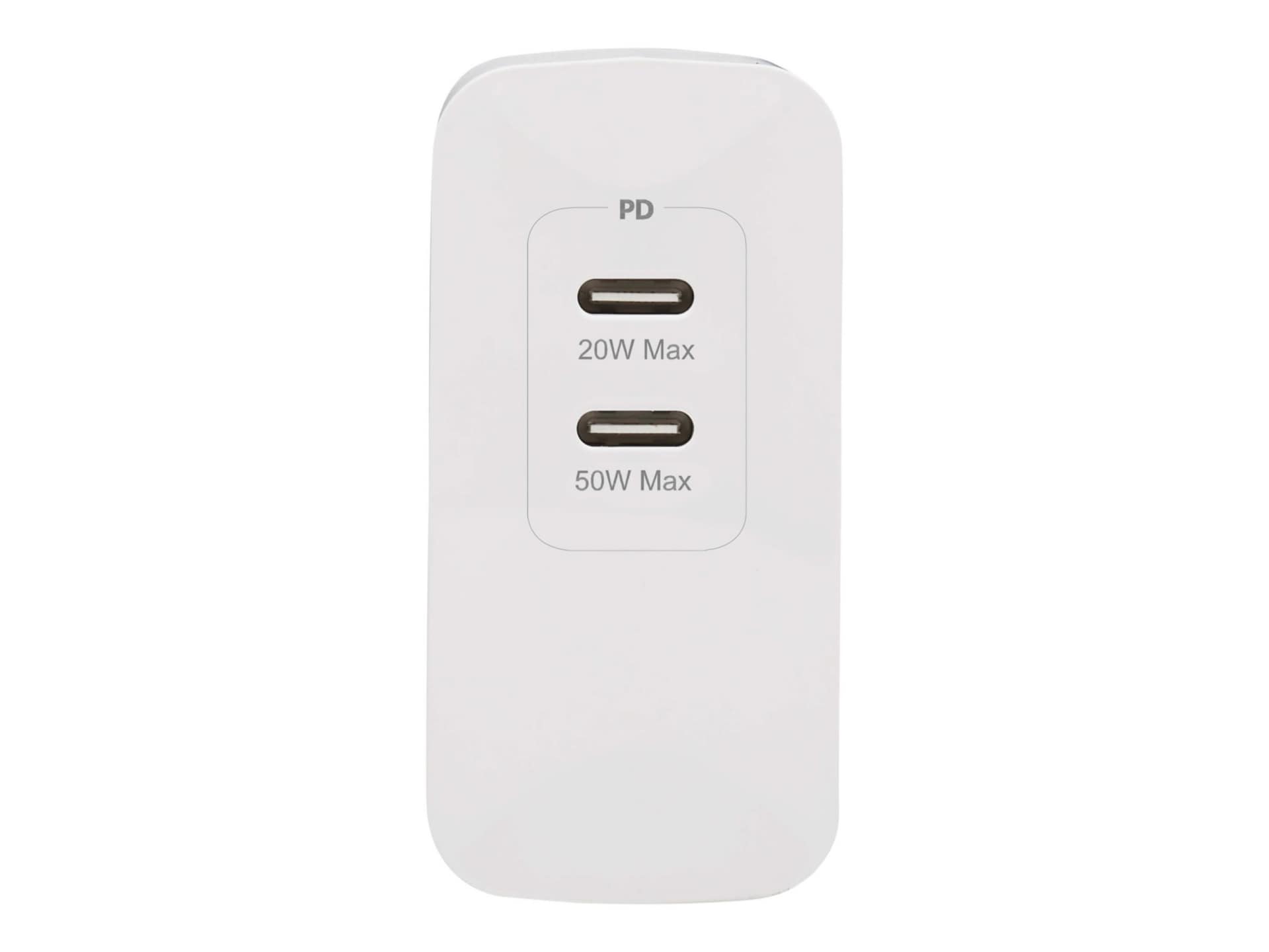 Tripp Lite USB C Wall Charger Dual-Port Compact 70W PD Charging GaN White