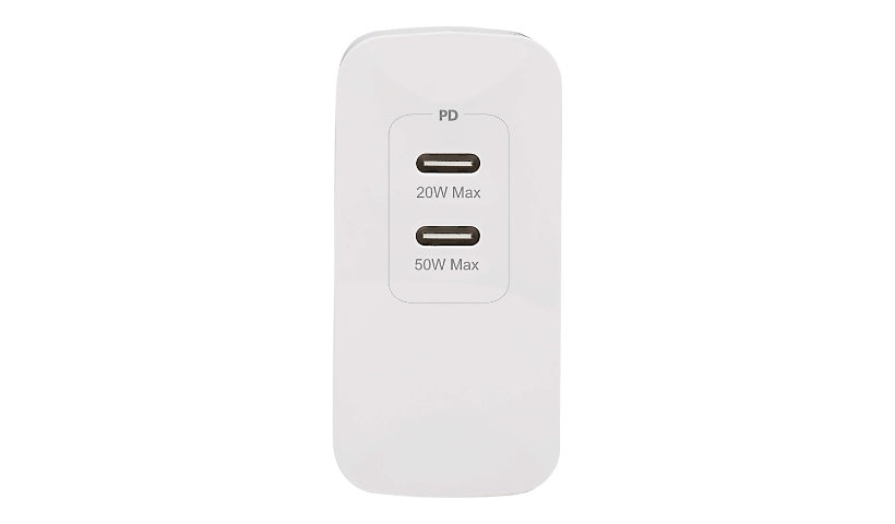 Tripp Lite Dual-Port Compact USB-C Wall Charger - GaN Technology, 70W PD Charging (50W+20W or 65W Max), White power