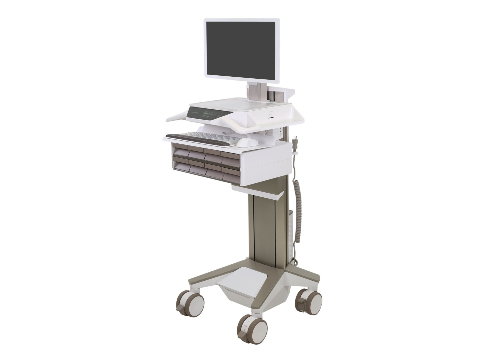 Ergotron CareFit Pro cart - Electric Lift - for LCD display / keyboard / mouse / CPU - white, warm gray - TAA Compliant
