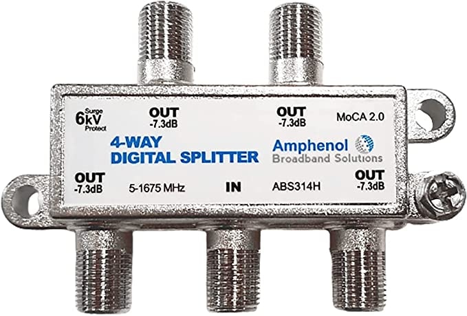 Amphenol 3-Way MoCA 2.0 Splitter - Coaxial Cable Splitter For Home Networking 5-1675MHz
