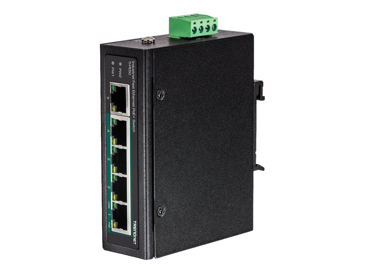TRENDnet 5-Port Industrial Fast Ethernet DIN-Rail Switch, 4 x Fast Ethernet