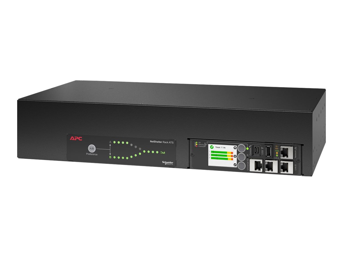 APC NetShelter Rack Automatic Transfer Switch, 2U, 30A, 120V, 2 L5-30P IN, 16 5-20R OUT, 50/60Hz