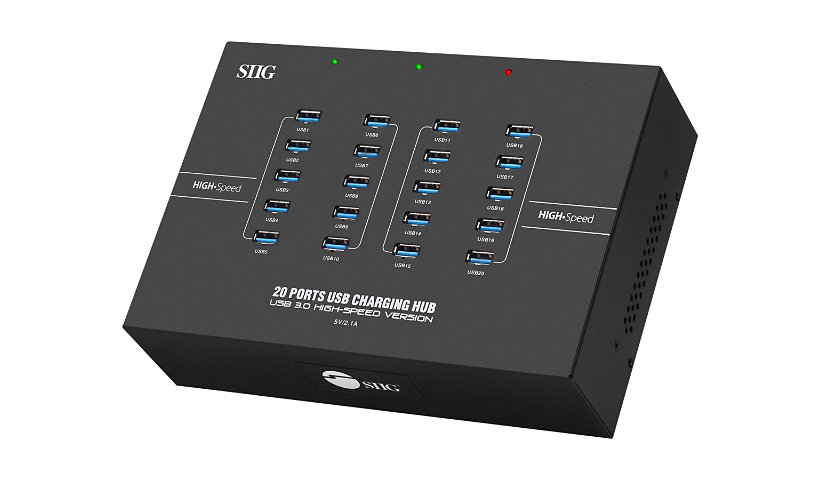 SIIG 20-Port Industrial USB 3.0 Hub with Charging - 200W - concentrateur (hub) - 20 ports