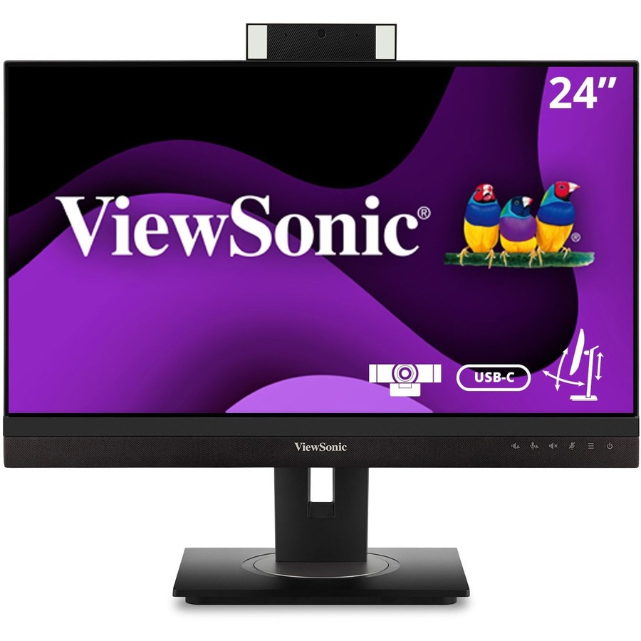 ViewSonic VG2456V 24 Inch 1080p Video Conference Monitor with Webcam, 2 Way Powered 90W USB C, Docking Built-In, Gigabit