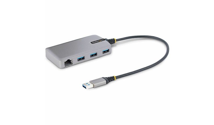 StarTech.com 3-Port USB Hub with Ethernet (RJ45) USB-A Ports GbE 5Gbps 1ft/30cm Cable Portable