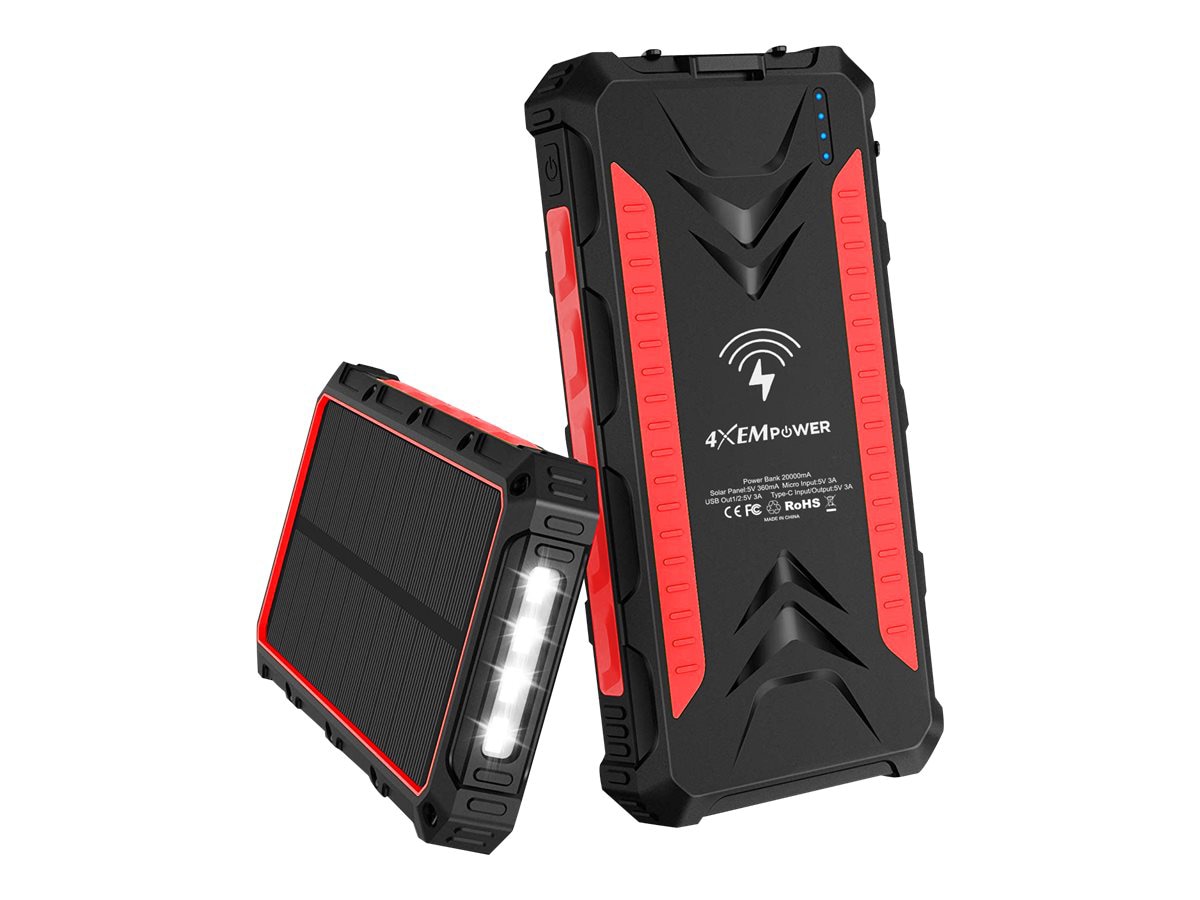 4XEM Mobile wireless charging pad / solar power bank - Li-Ion - 2 x USB, 24 pin USB-C