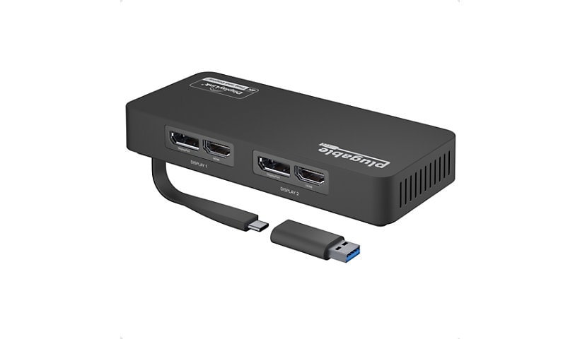 Plugable 4K DisplayPort and HDMI Dual Monitor Adapter for USB 3.0 and USB-C,Compatible w/ Windows and Mac