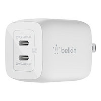 Belkin 45W Portable Dual-Port GaN Wall Charger - 2xUSB-C (25W + 20W) - Power Adapter - White