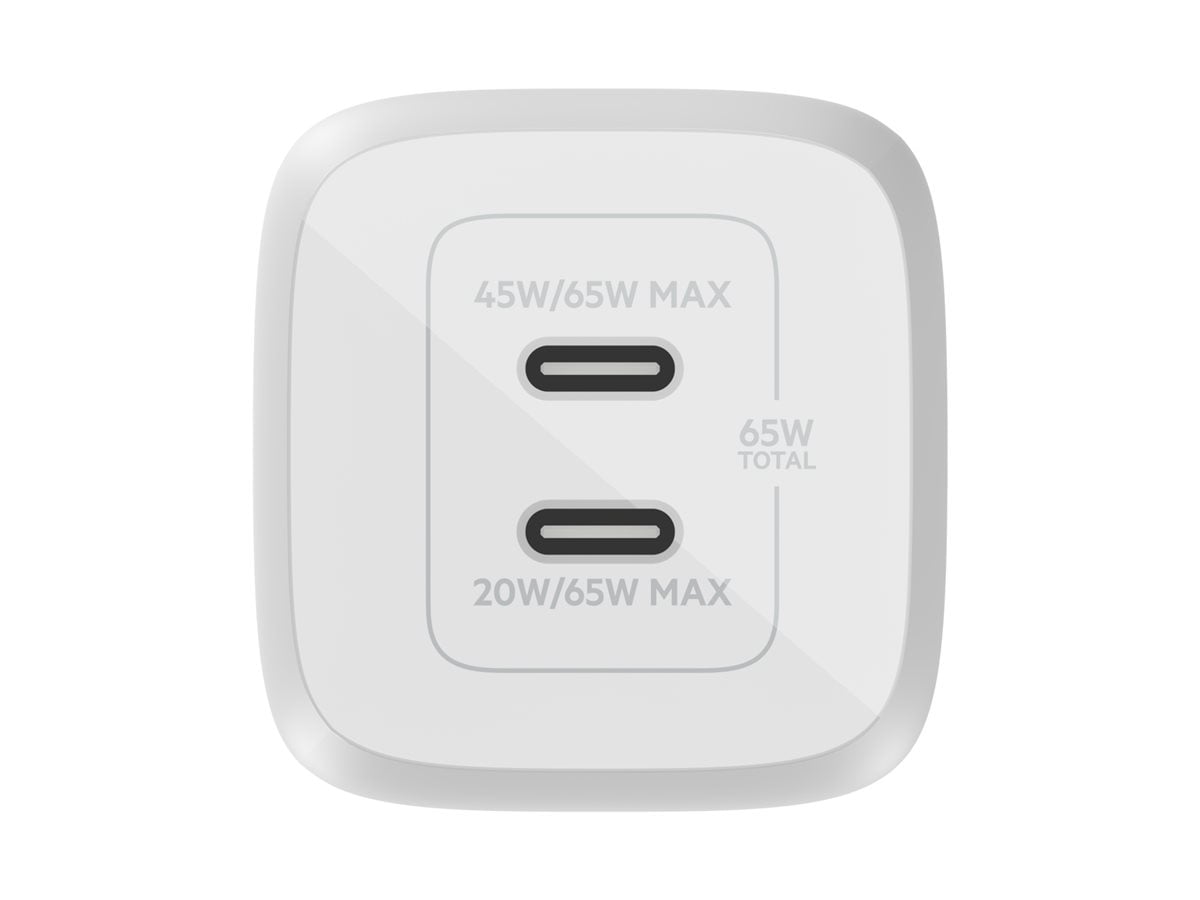 Thumbnail 3 of 13 for Belkin 65W Portable Dual-Port GaN Wall Charger - 2xUSB-C (45W + 20W) - Power Adapter - White