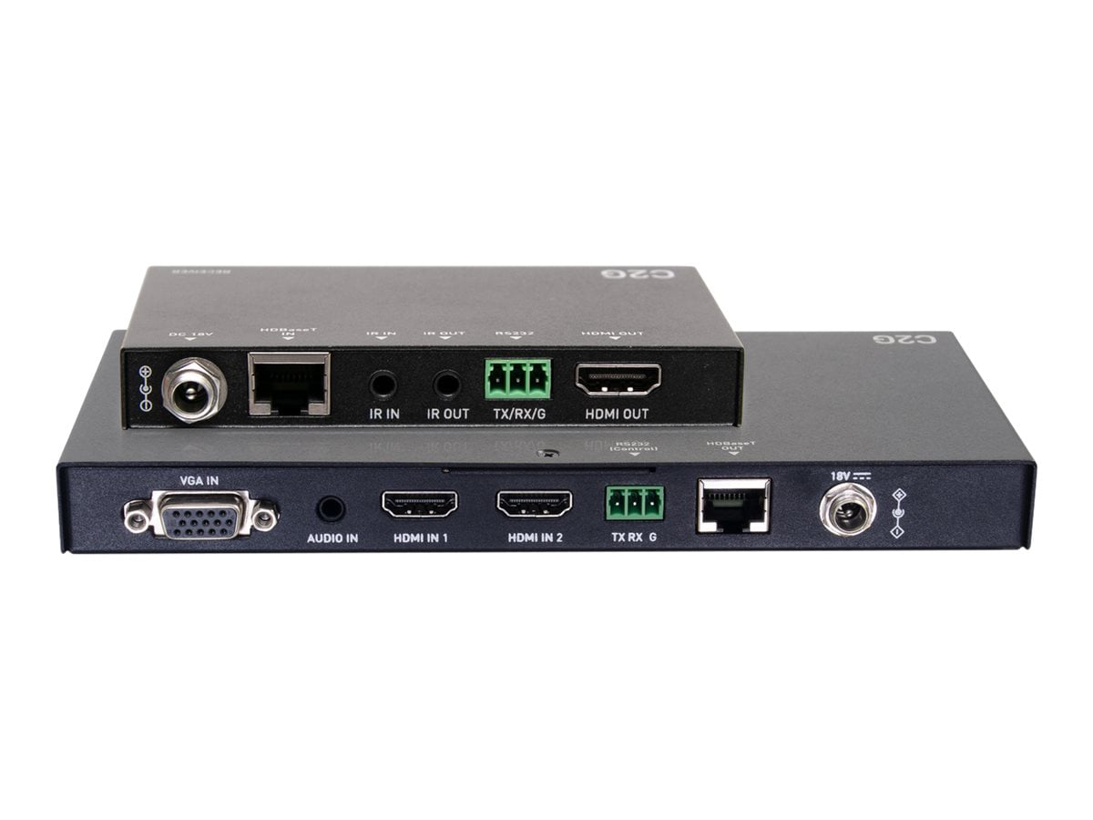 C2G HDBaseT Dual 4K HDMI Extender + RS232, VGA and 3.5mm over Cat - Slim HDMI Transmitter Box to Receiver Box - 4K 60Hz