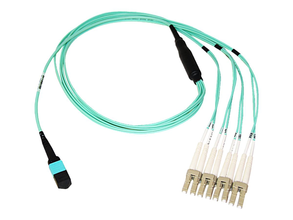 Axiom 2m MPO Female to 4 LC Multimode OM4 50/125 Fiber Optic Breakout Cable - Aqua