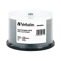 Verbatim DataLifePlus CD-R White Inkjet Hub Printable, 50 Pack Spindle