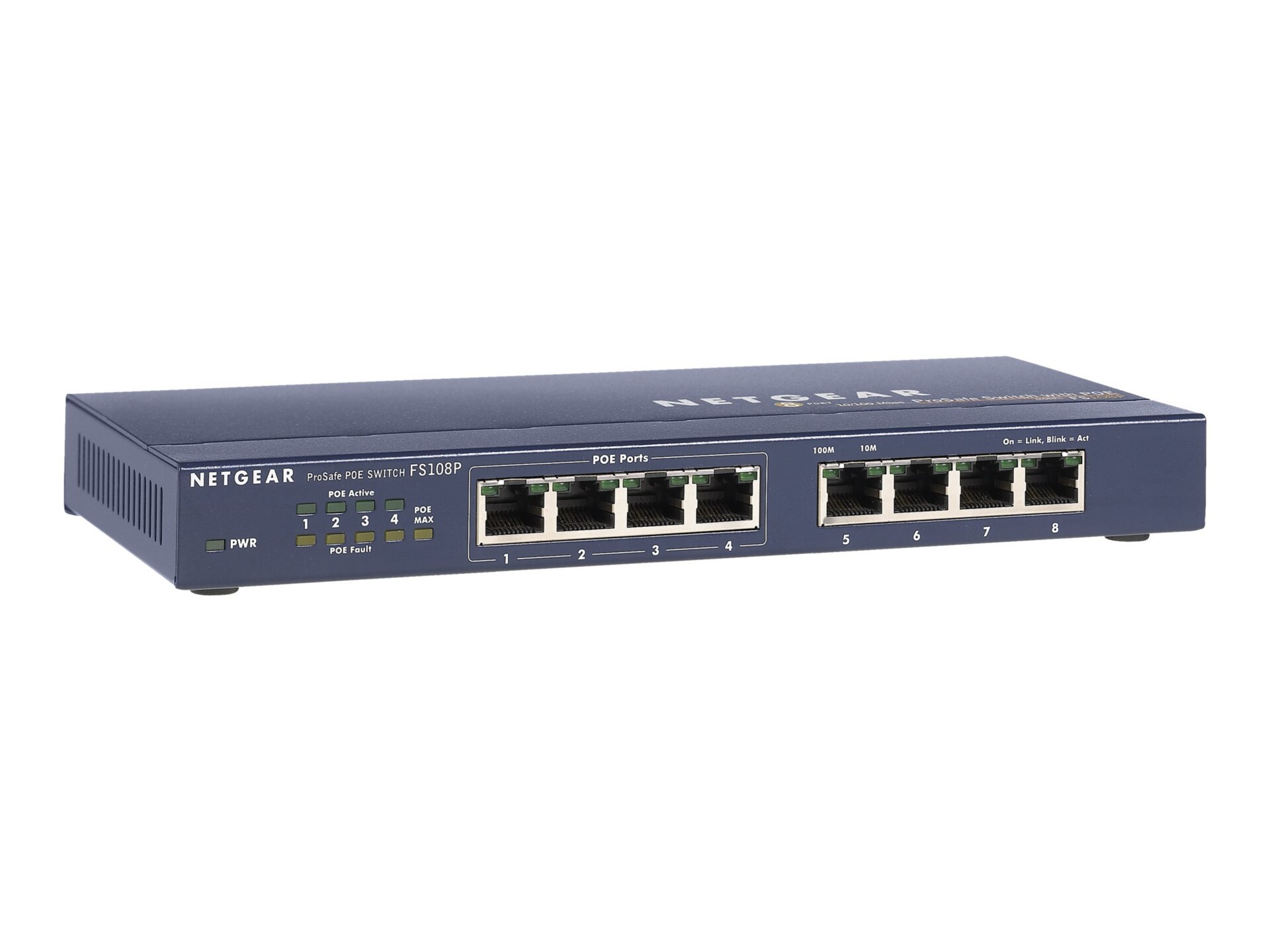 NETGEAR 8 Port Fast Ethernet Unmanaged Switch, 4xPoE 56W (FS108P)
