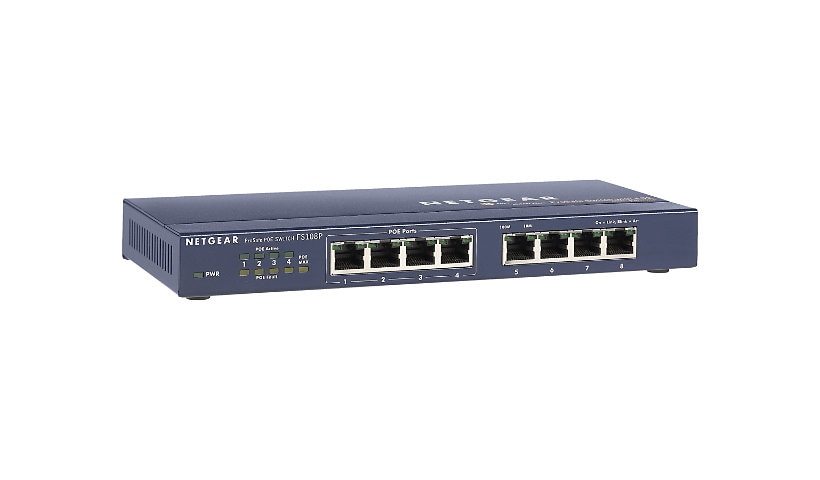 NETGEAR 8 Port Fast Ethernet Unmanaged Switch, 4xPoE 56W (FS108P)