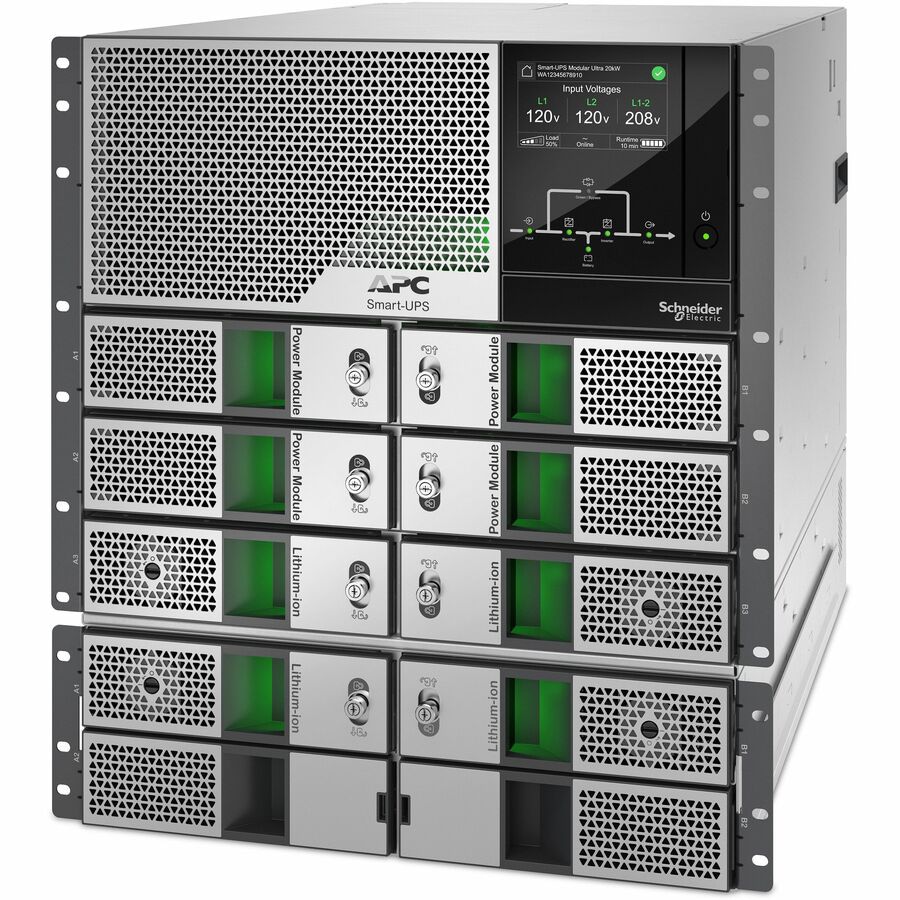 APC Smart-UPS Modular Ultra, On-Line, 20kW scalable to 20kW N+1, Lithium-ion, Rackmount 12U, 208/240V, Network