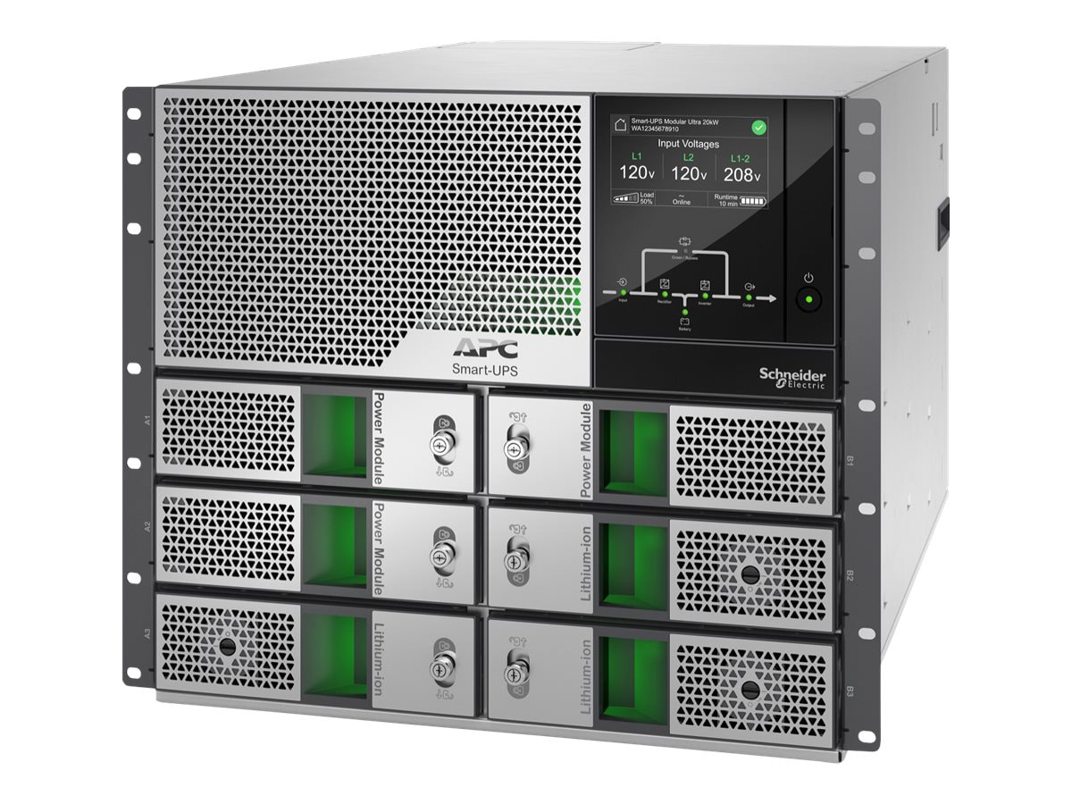 APC Smart-UPS Modular Ultra On-Line 15kW 9U Rackmount Scalable to 20kW N+1 208/240V Touchscreen Network Management Card