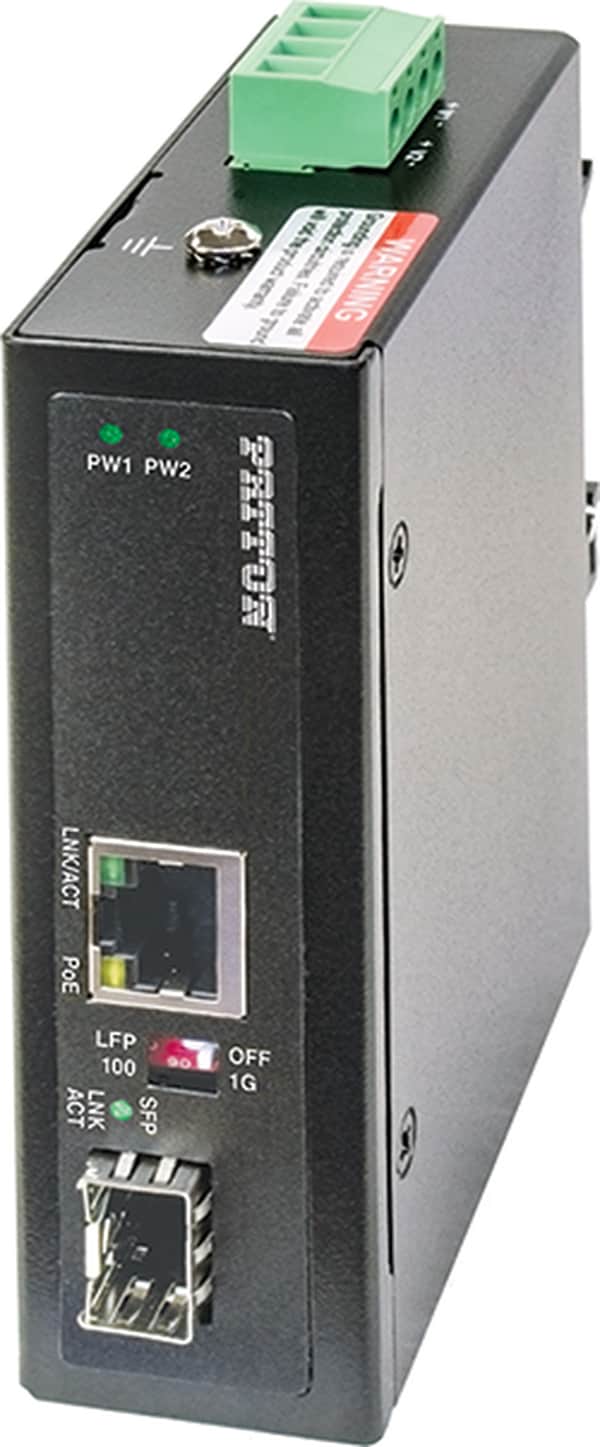 Patton 10/100/10000Base-TX Industrial Gigabit SFP Media Converter with 90W PoE Injector