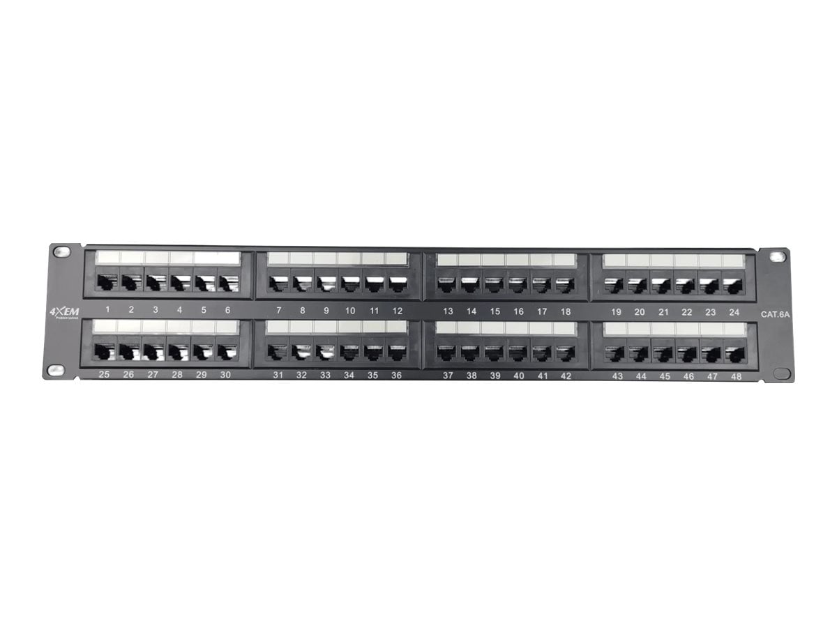 4XEM CAT6A 48 Port Patch Panel for Standard 19 Server Rack - Black -  4XCAT6APATCH48 - Patch Panels 