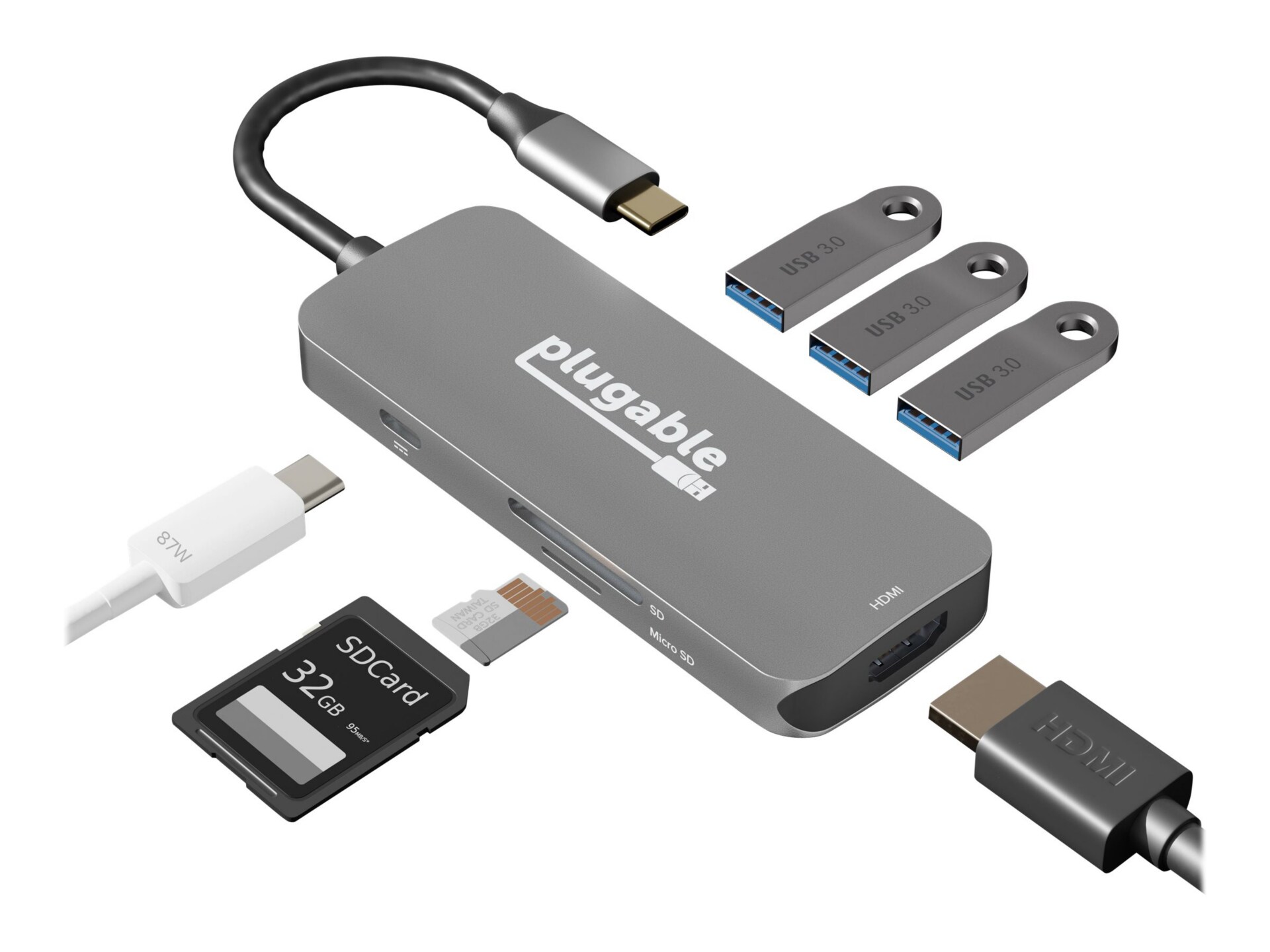 Plugable 7-in-1 USB C Hub Multiport Adapter,87W Charging