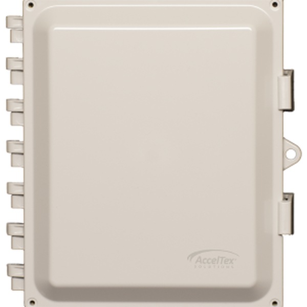 AccelTex 12"x10"x6" Polycarbonate Enclosure With Solid Door,Latch Lock and Cord Grip - Light Gray