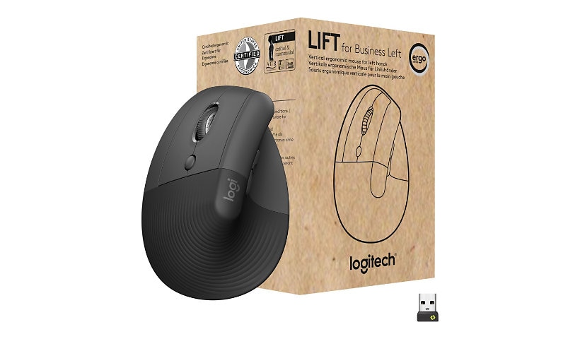 Logitech Lift Vertical Ergonomic Mouse for Business, Left - souris verticale - Bluetooth, 2.4 GHz - graphite