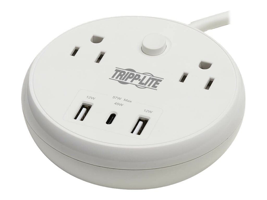 Tripp Lite Safe-IT 57W 2-Outlet Surge Protector - 5-15R Outlets, 3 USB Ports, 8 ft. (2.4 m) Cord, 300 Joules,