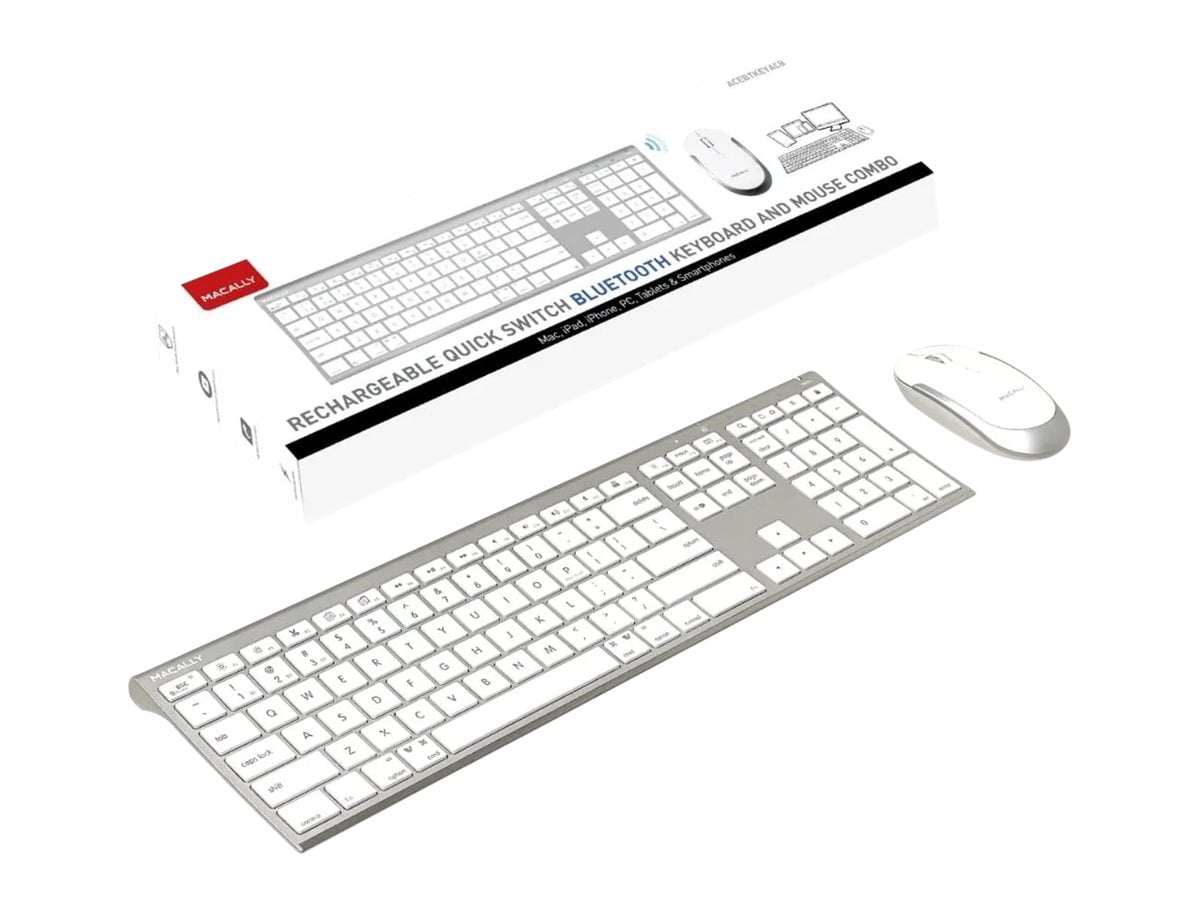 Macally Multi-Device Bluetooth Keyboard and Mouse for MacBook Laptop - Aluminum