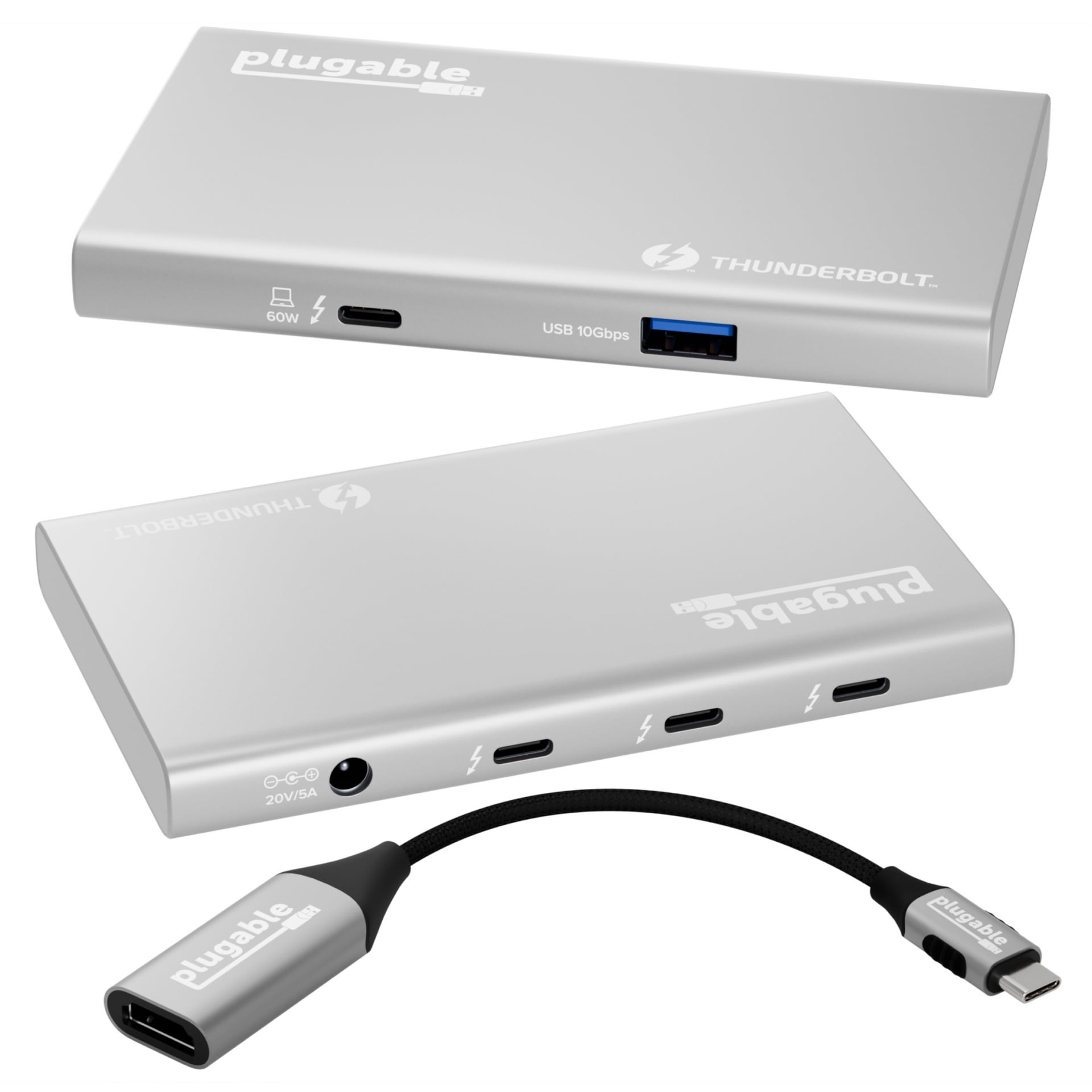 Plugable USB4 Hub,5-in-1 Thunderbolt 4 Hub w/ 60W Charging,Single 8K or Dual 4K Display,5-in-1 USB4 Hub w/ 60W charging