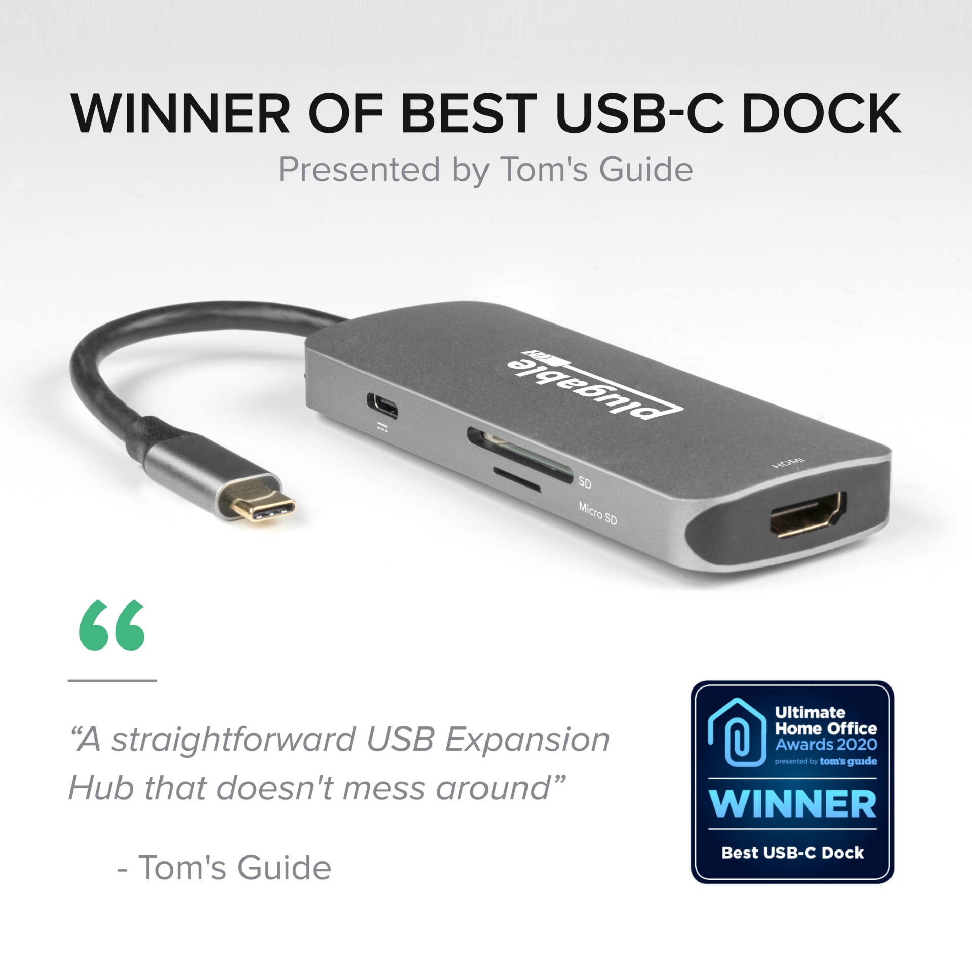 Thumbnail 2 of 11 for Plugable USB C Hub Multiport Adapter,7-in-1 Hub Compatible w/ MacBook Pro,Windows,Chromebook,Dell XPS,Thunderbolt 3