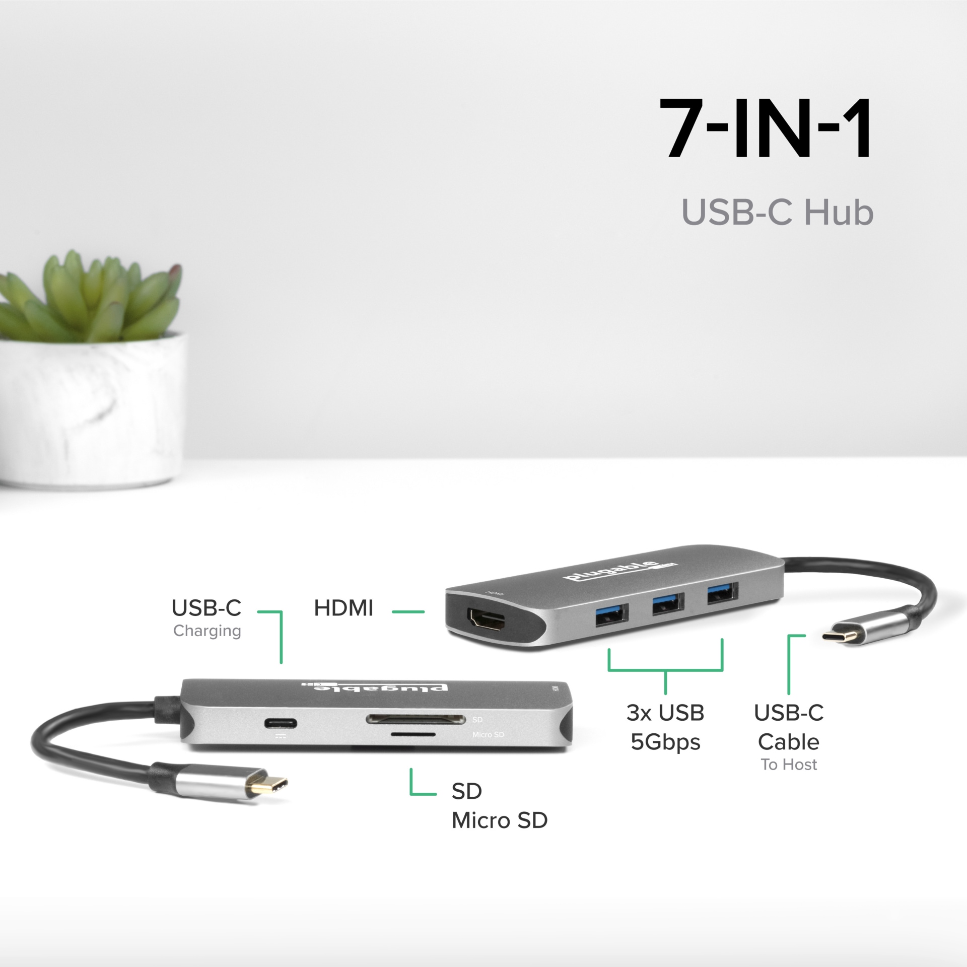 Thumbnail 3 of 11 for Plugable USB C Hub Multiport Adapter,7-in-1 Hub Compatible w/ MacBook Pro,Windows,Chromebook,Dell XPS,Thunderbolt 3