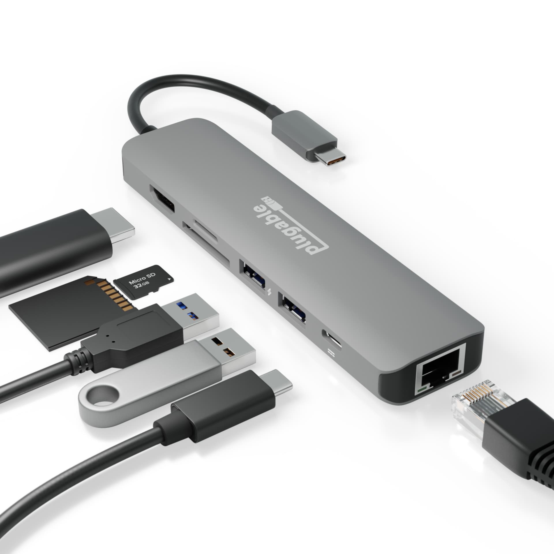 Hub USB-C Auto-Alimenté 7 Ports BC 1.2 - Hubs USB-A