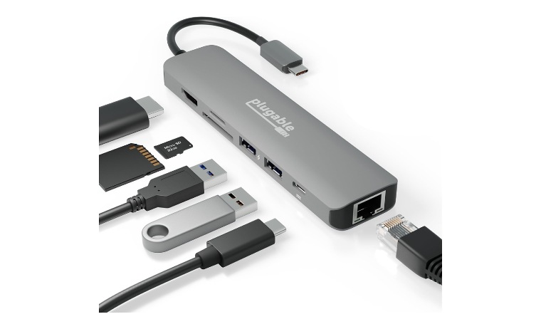 Plugable 7-in-1 USB-C Hub, Driverless, Single 4K@60Hz HDMI
