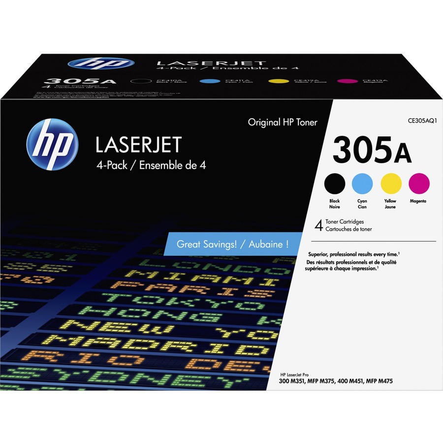 Hp 305a Ce305aq1 Original Laser Toner Cartridge Combo Pack Black Cyan Magenta Yellow 