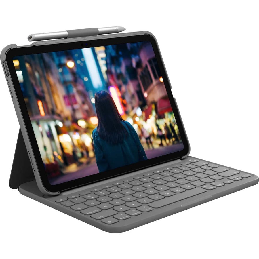 Logitech Slim Folio for iPad (10th generation) - keyboard and folio case - QWERTY - English - oxford gray