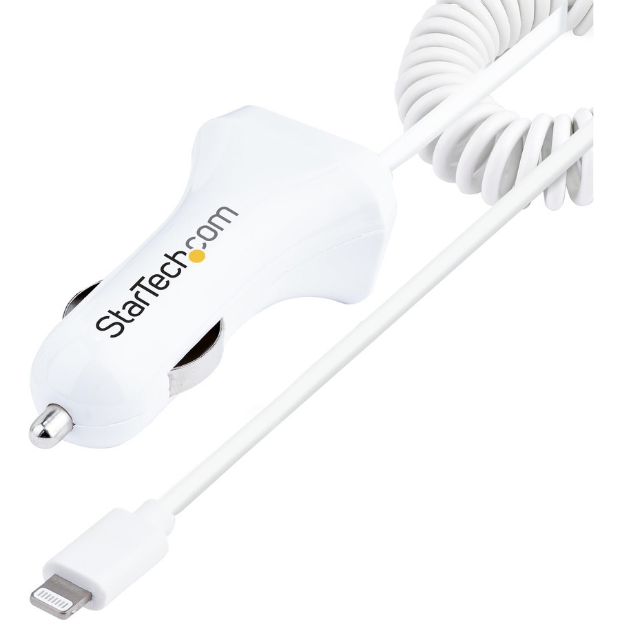 StarTech.com Lightning Car Charger with Coiled Cable, 1m Built-in Cable, 12