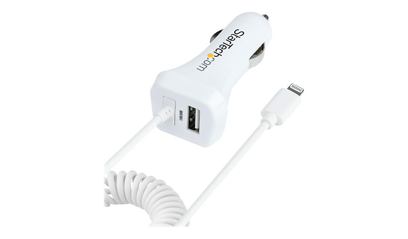 StarTech.com Lightning Car Charger w/ 1m Coiled Cable, 12W, USB Car Charger