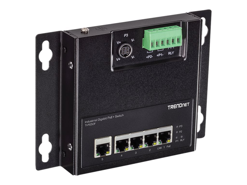 TRENDnet 5-Port Hardened Industrial Unmanaged Gigabit Switch; TI-PG50; 10/100/1000Mbps; DIN-Rail Switch; 4 x Gigabit