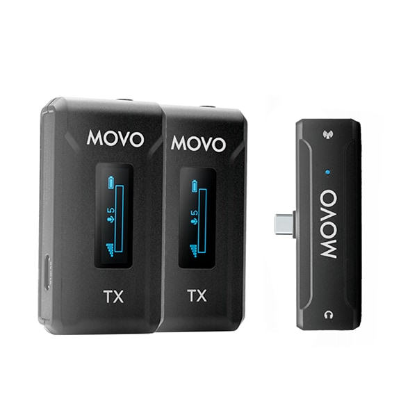 Movo Dual Wireless Lavalier System Microphone with Charging Case for Androi