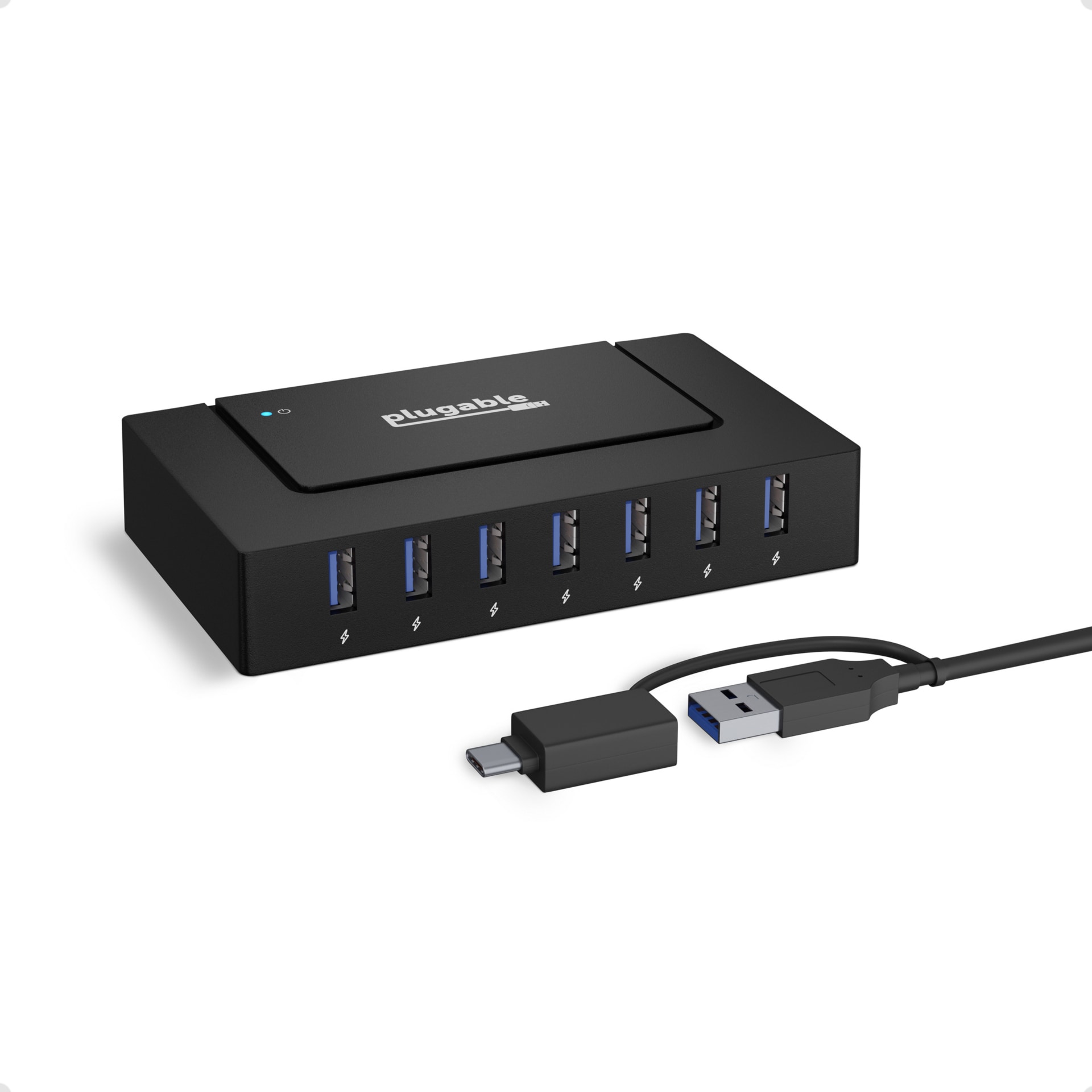 Plugable 7-in-1 USB Charging Hub for Laptops w/ USB-C or USB 3.0-Charging Station for Multiple Devices,USB Data Transfer